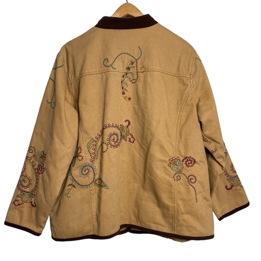 Denim & Co beige Denim Duck barn jacket Paisley embroidery Cottagecore XL - Picture 3 of 10